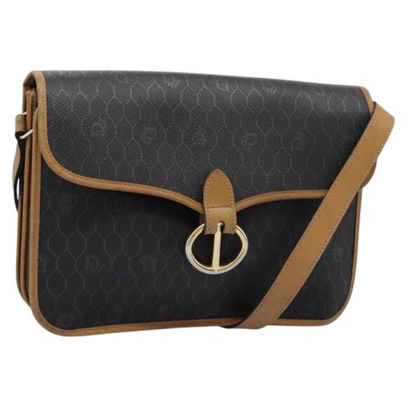 DIOR Honeycomb Canvas Shoulder Bag Pvc Leather Black Gold - Picture 1 of 14